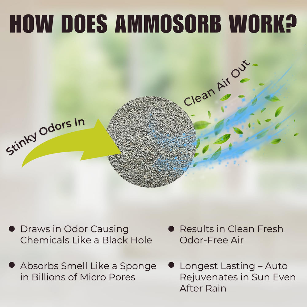 AmmoSorb room deodorizer usage closeup demonstrates convenient odor control in living spaces