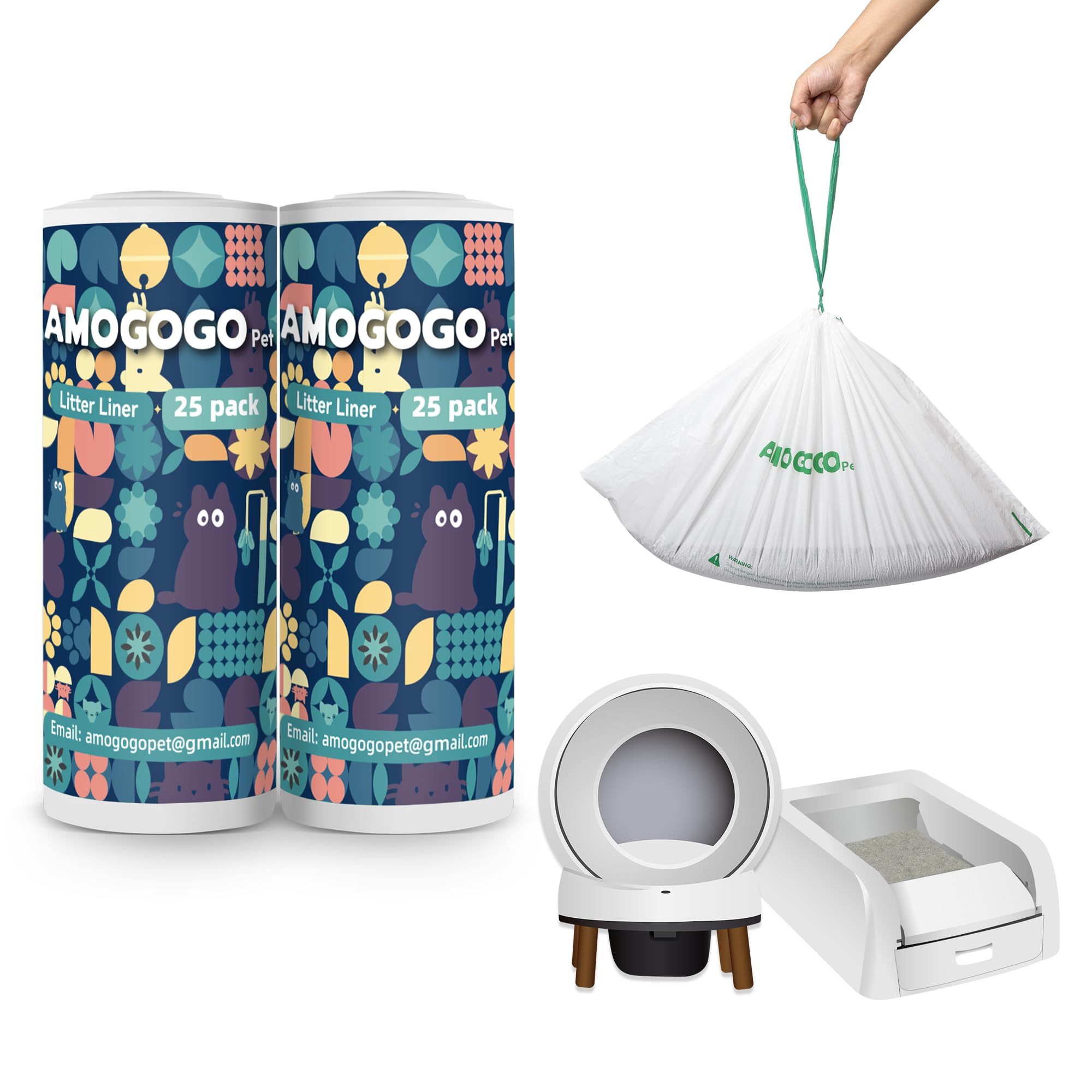 AMOGOGOPET waste bin liners set of 50 fits 23x12 boxes for cleaner disposal and reduced odors