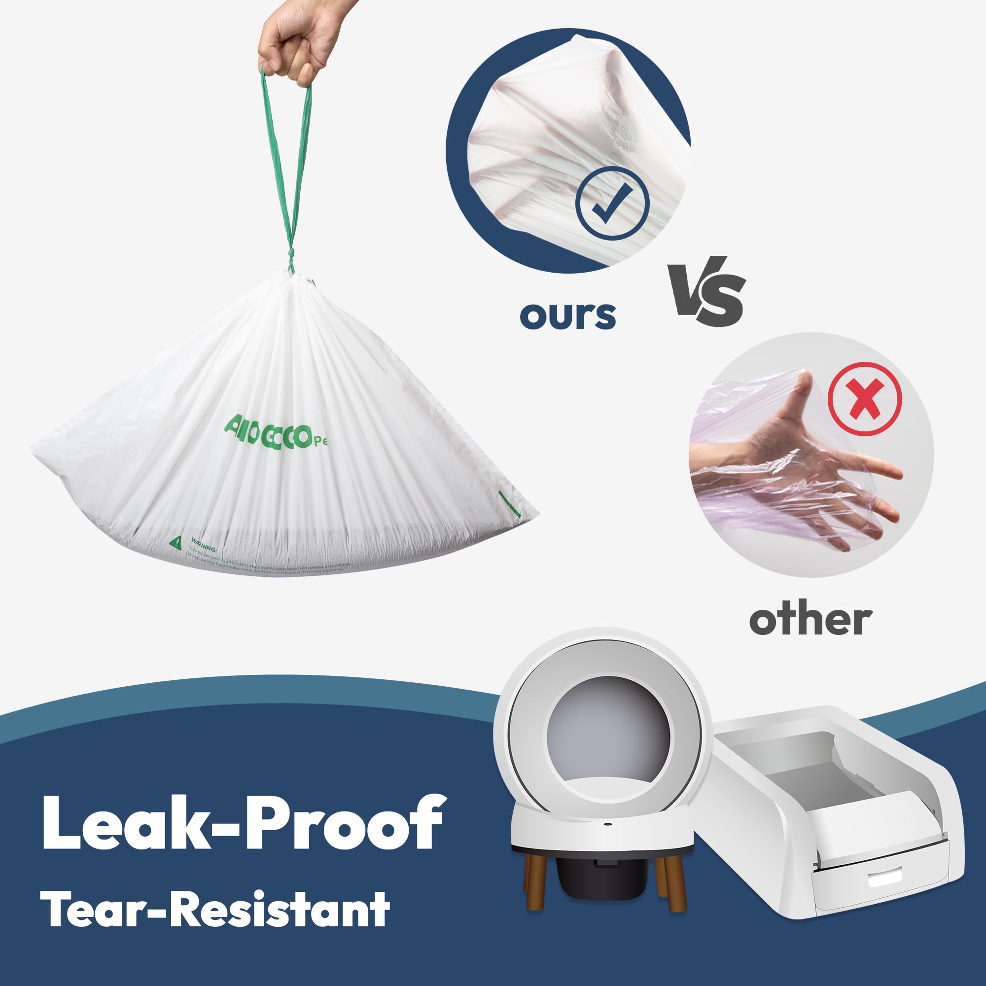 AMOGOGOPET drawstring closure keeps litter sealed and odors contained