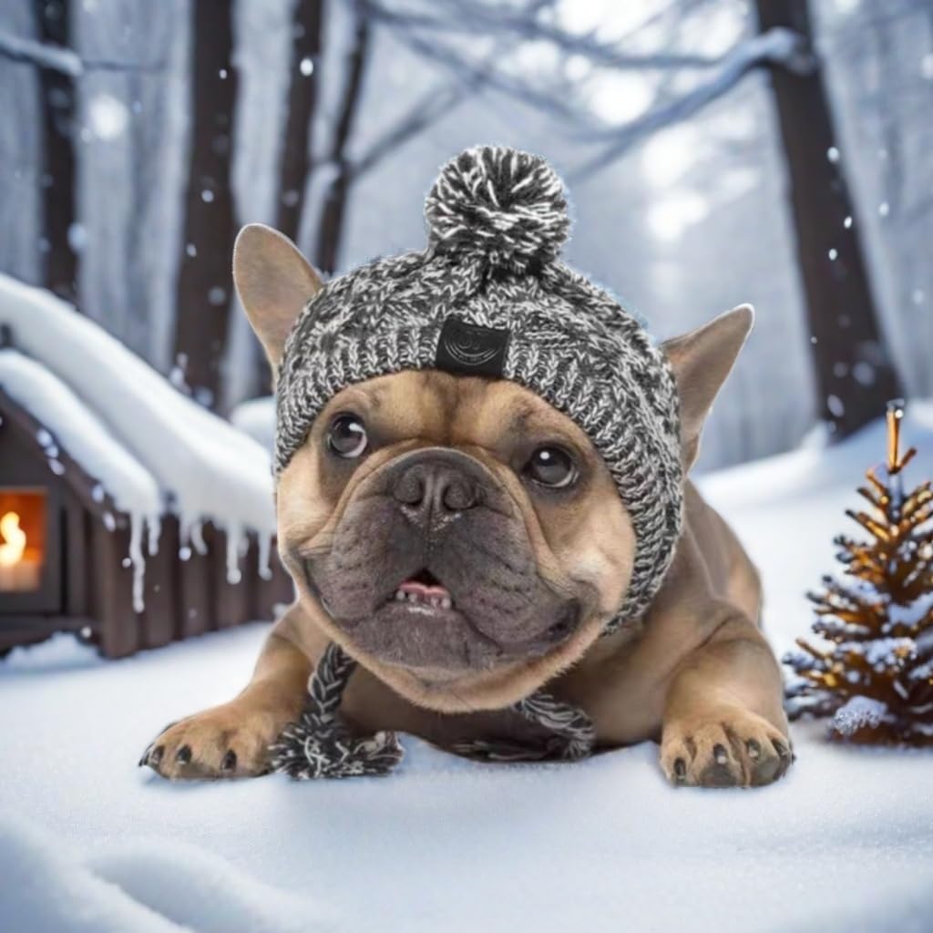 AMOJA Polar Pom Pom Hat gray large ear-holes close-up highlights secure wear