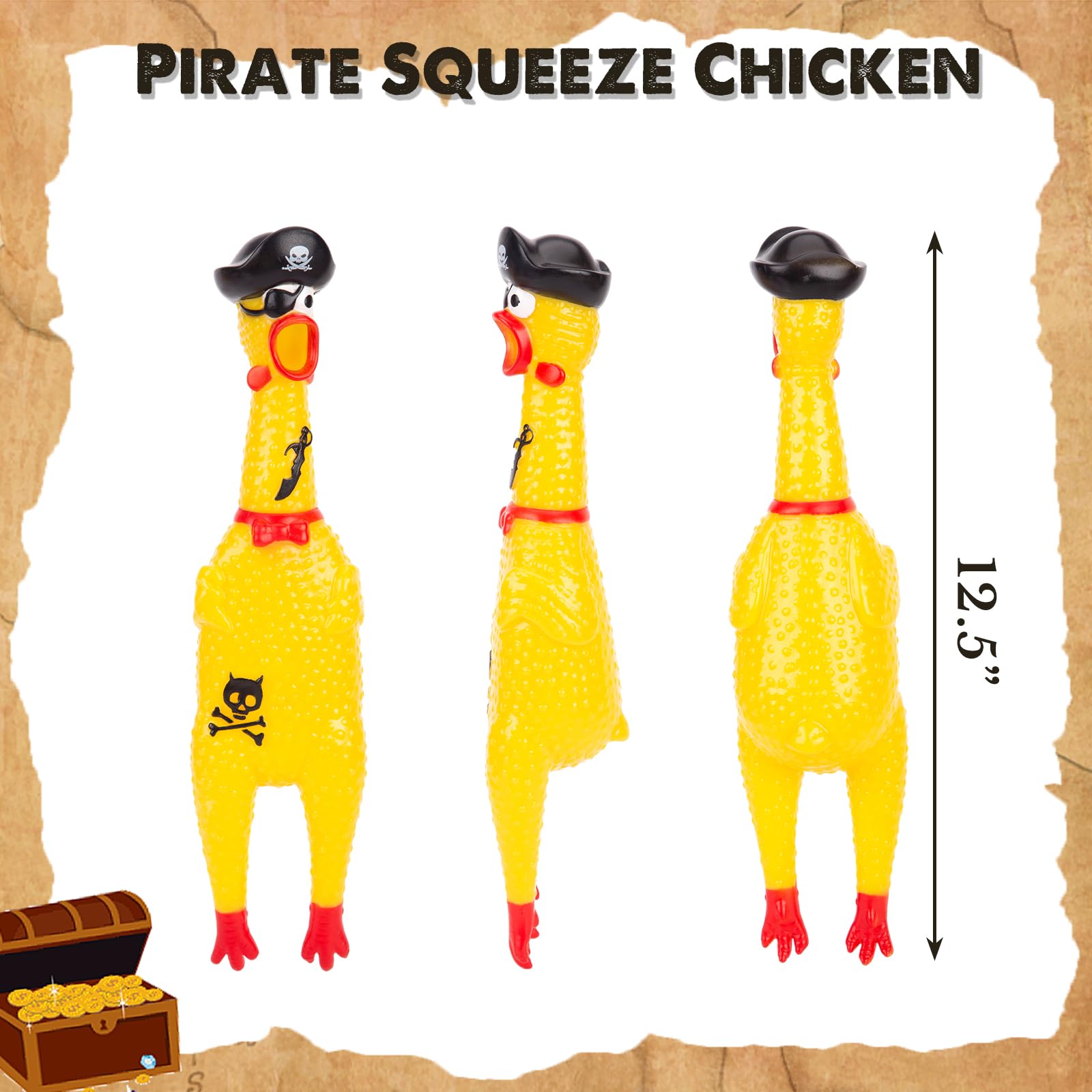 AMOR PRESENT squeaky chicken with eye patch for playful pranks.