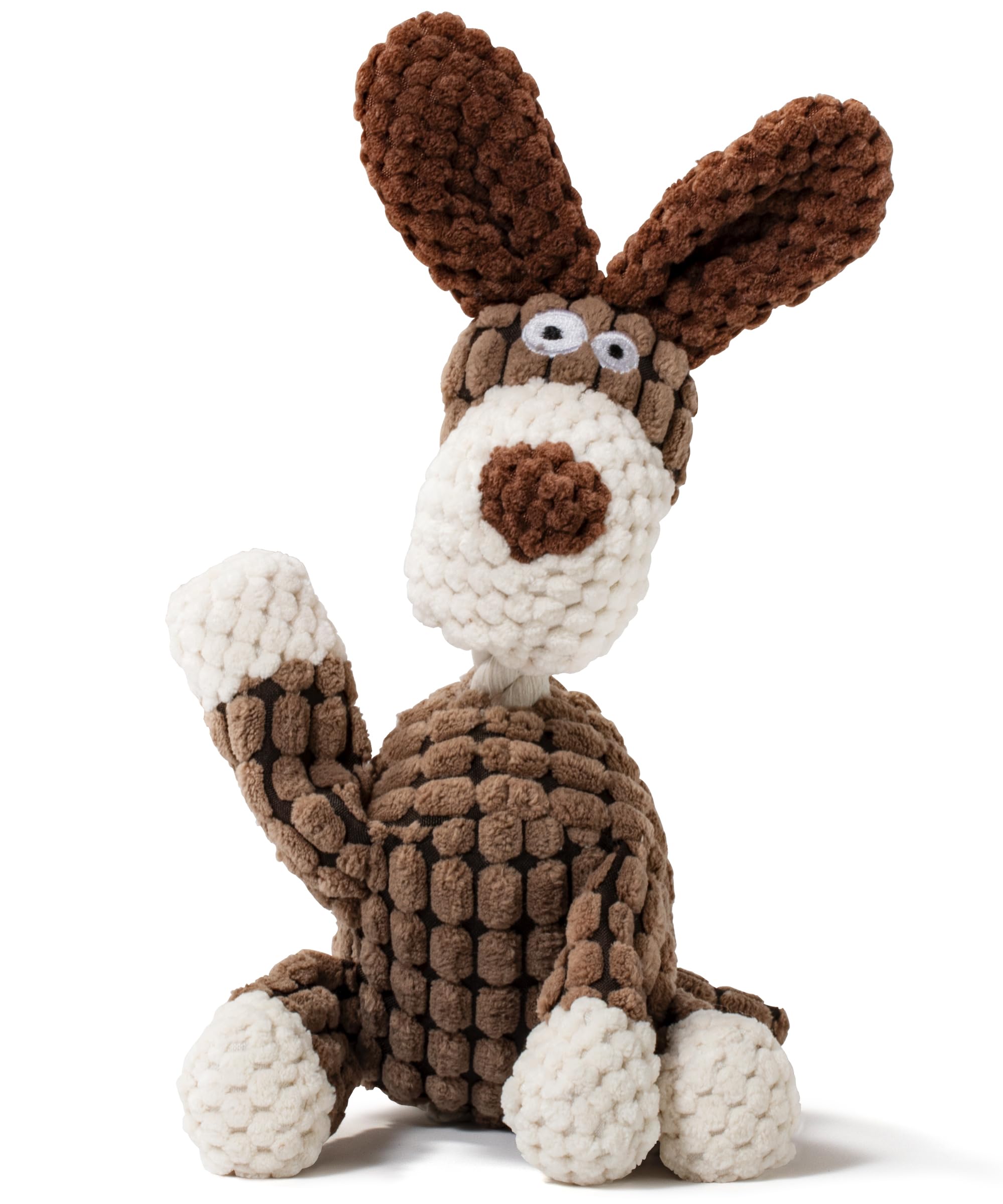 AmorousCat squeaky plush dog toy in brown, front view for interactive play.