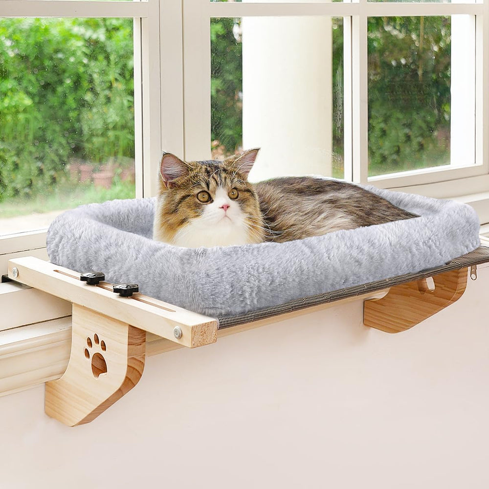 AMOSIJOY cat sill window perch with cushioned cover for warm, cozy sunbathing