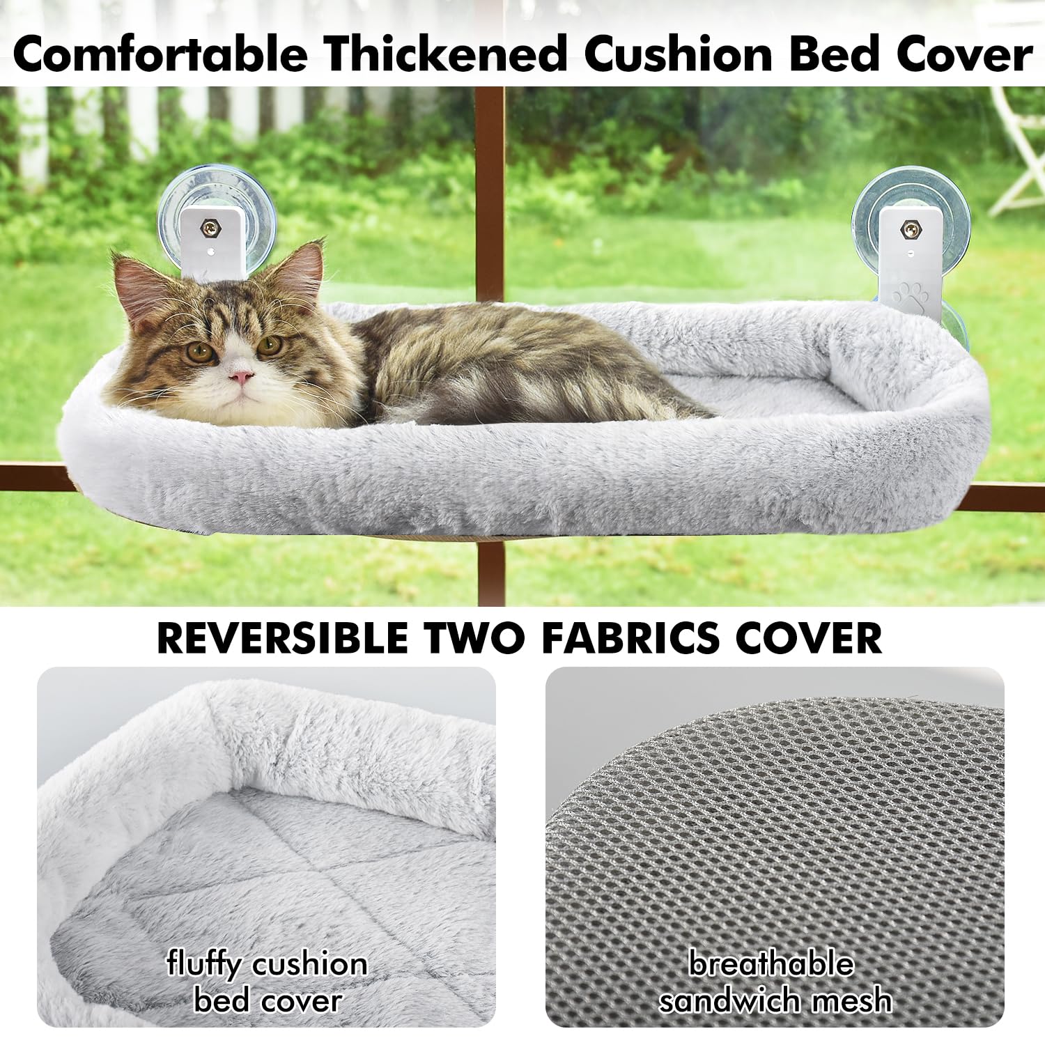 AMOSIJOY cordless cat window perch four suction cups for secure mounting