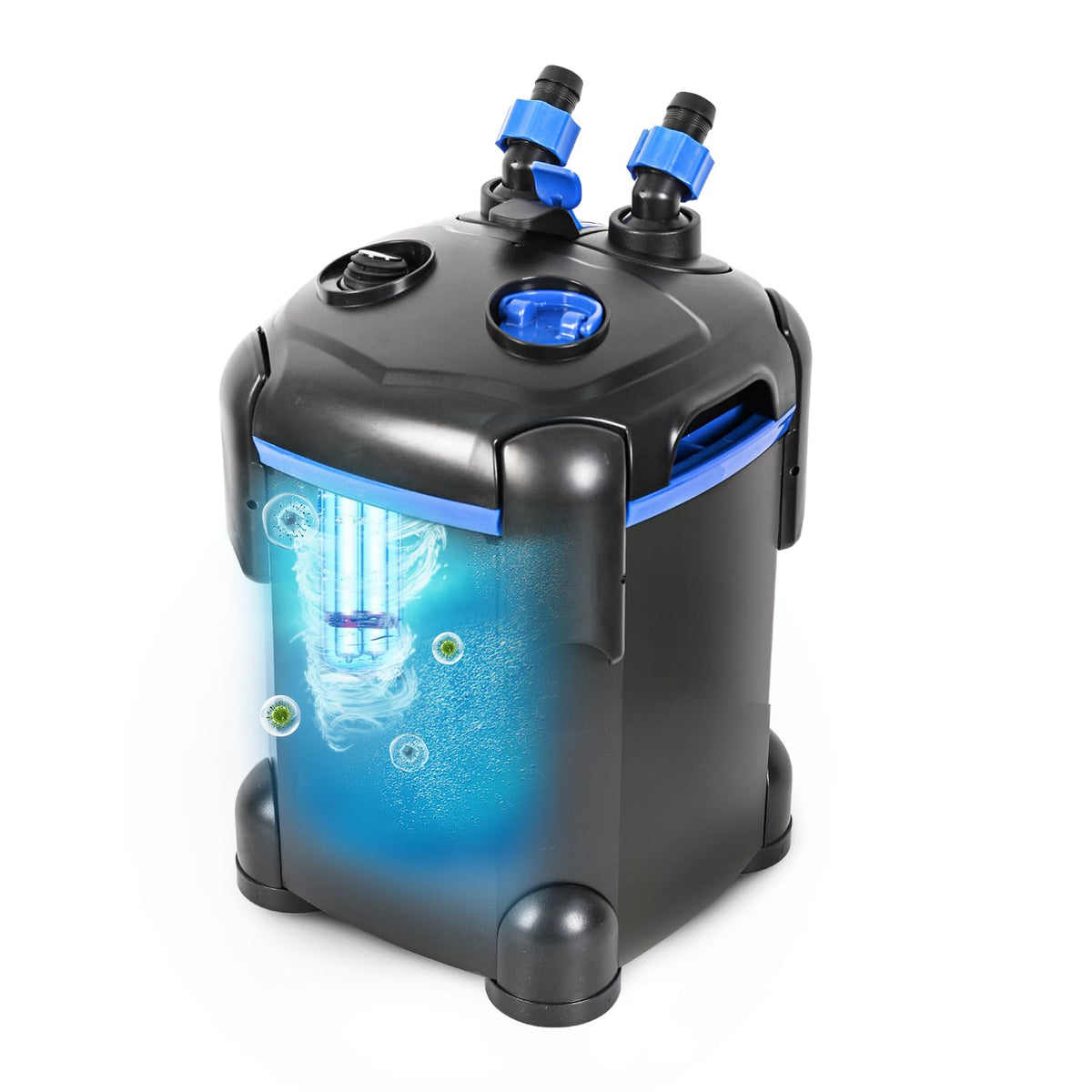AMOSIJOY 172GPH filter front view showing compact external design and quiet filtration