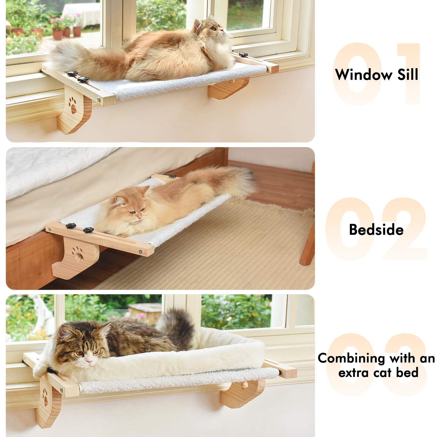 AMOSIJOY cat bedside usage window perch shows versatile placement options.