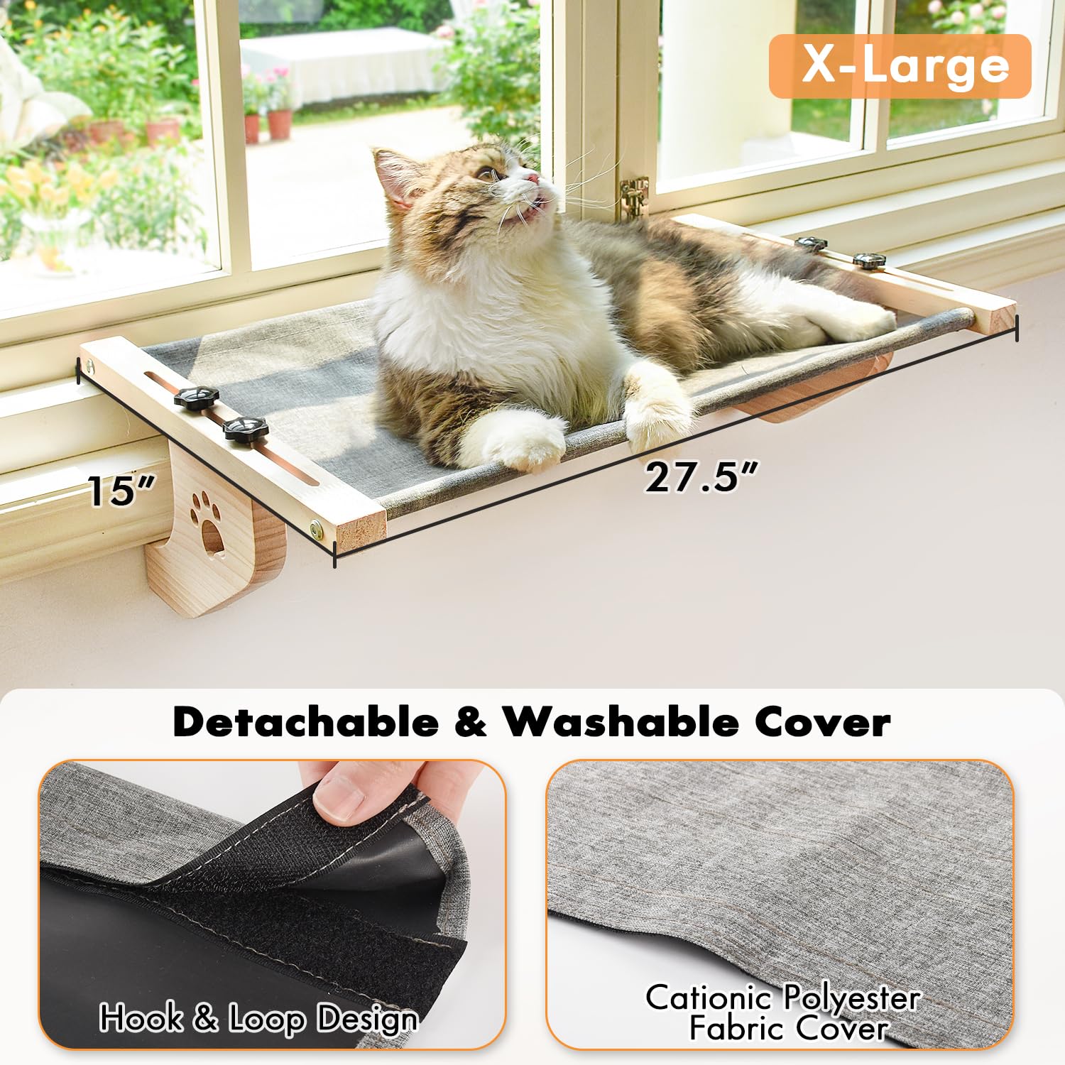 AMOSIJOY cat sill window perch adjustable distance helps fit different window sills.
