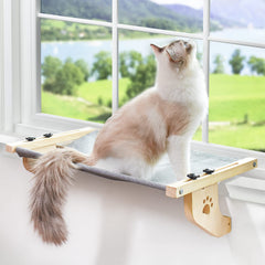 AMOSIJOY cat sill window perch frame shows sturdy wood and metal construction for safety.