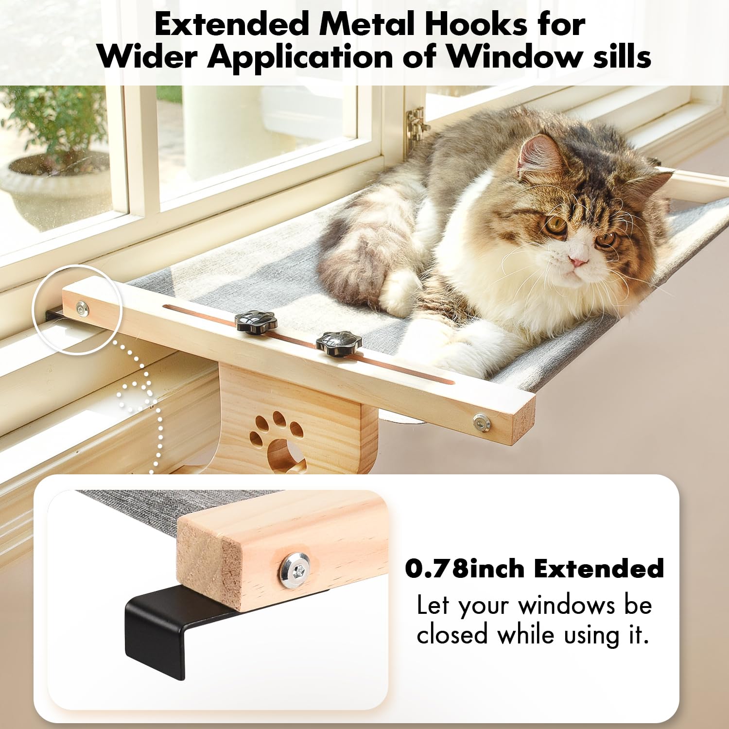 AMOSIJOY cat sill window perch no drilling installation with hooks protects window surfaces.
