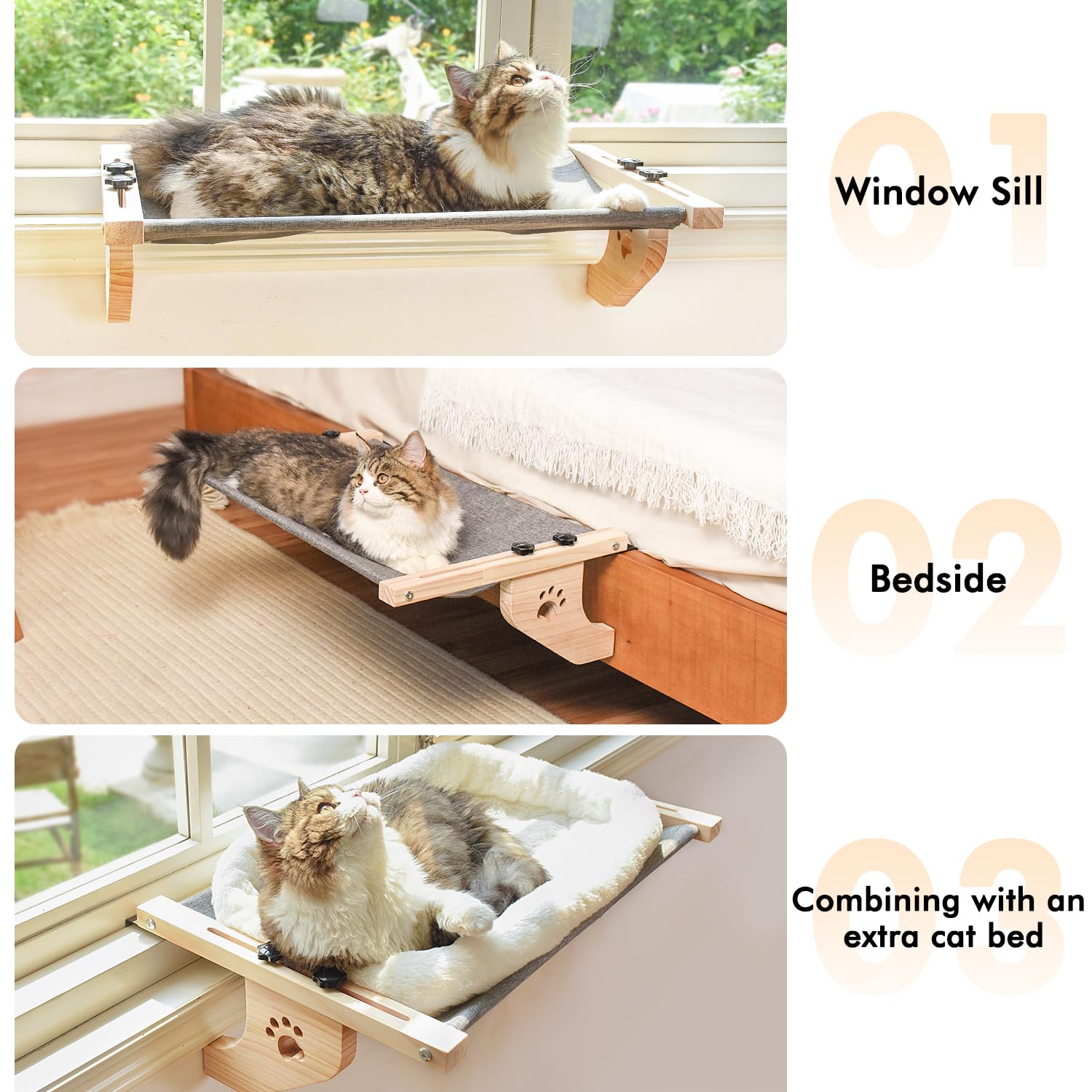 AMOSIJOY cat sill window perch versatile placement on bedside, drawers, cabinets.
