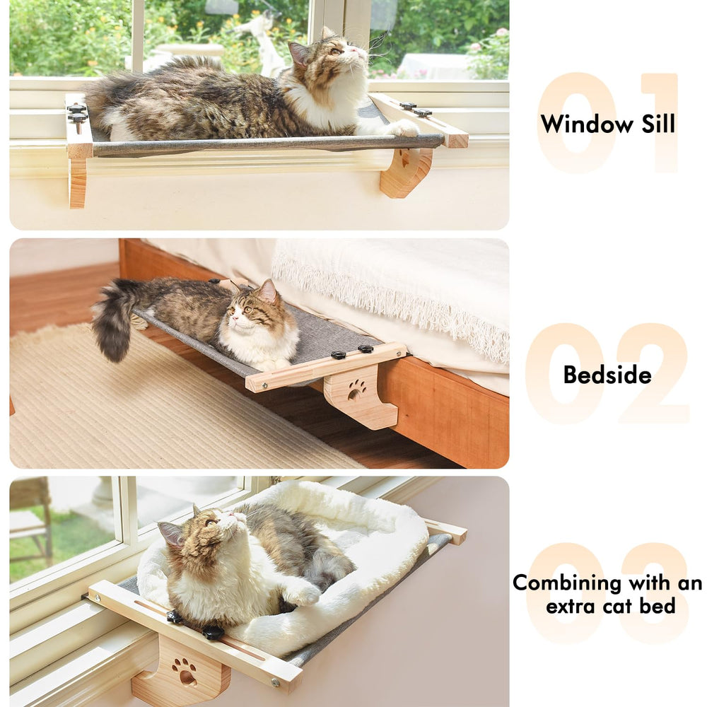 AMOSIJOY cat sill window perch versatile placement on bedside, drawers, cabinets.