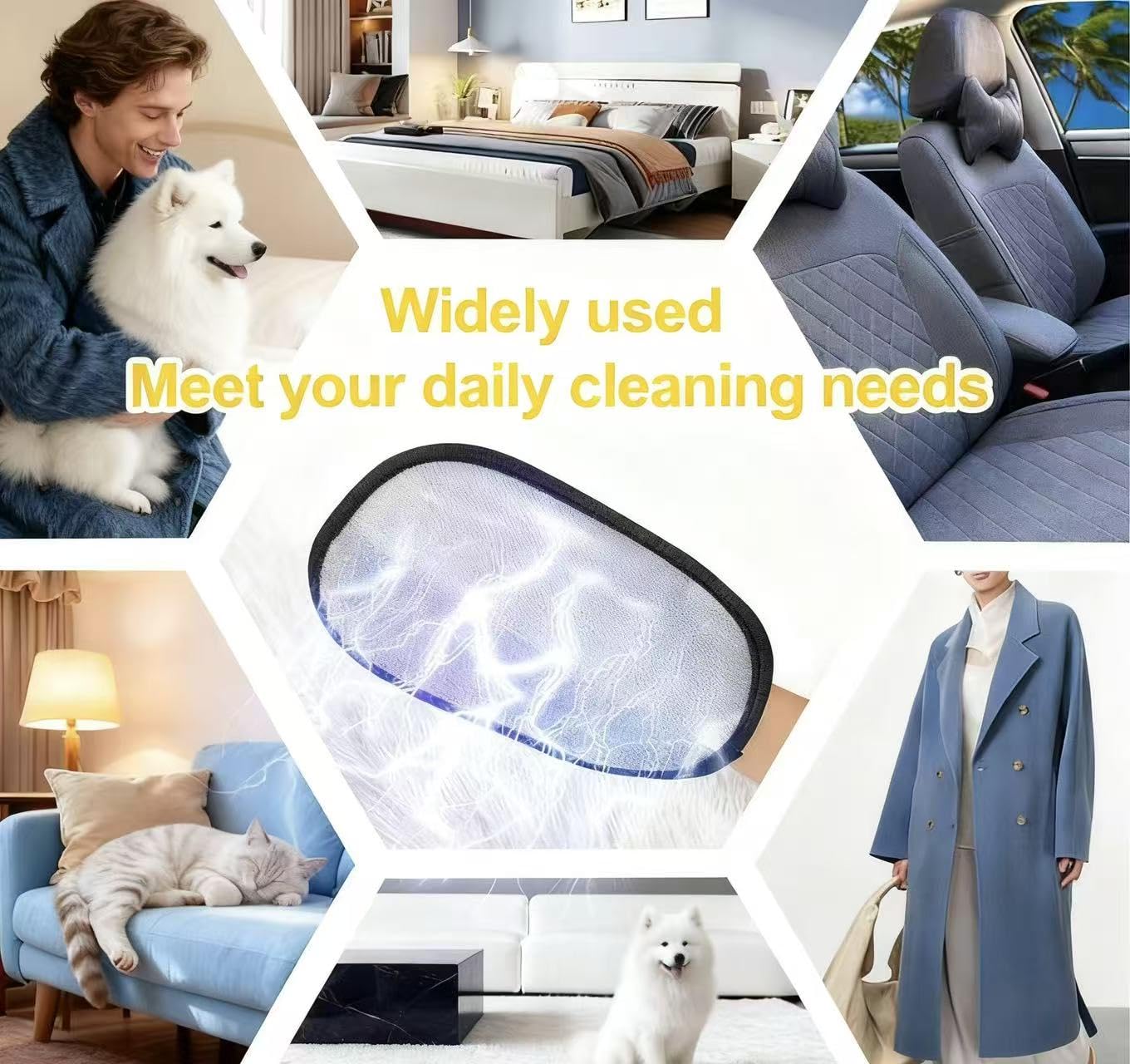Amouy glove on car seats removing pet hair easily.