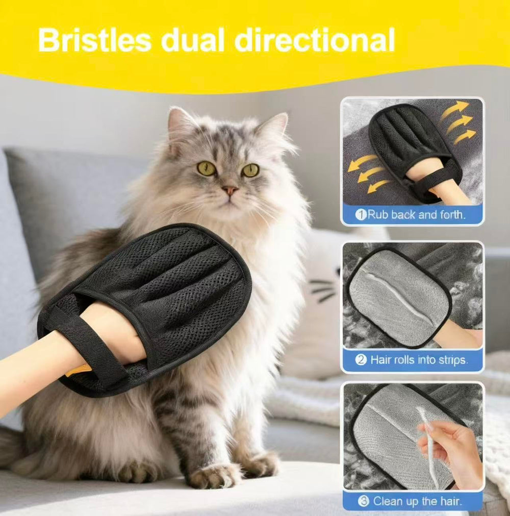 Amouy glove gliding over fabrics for all-surface hair removal.