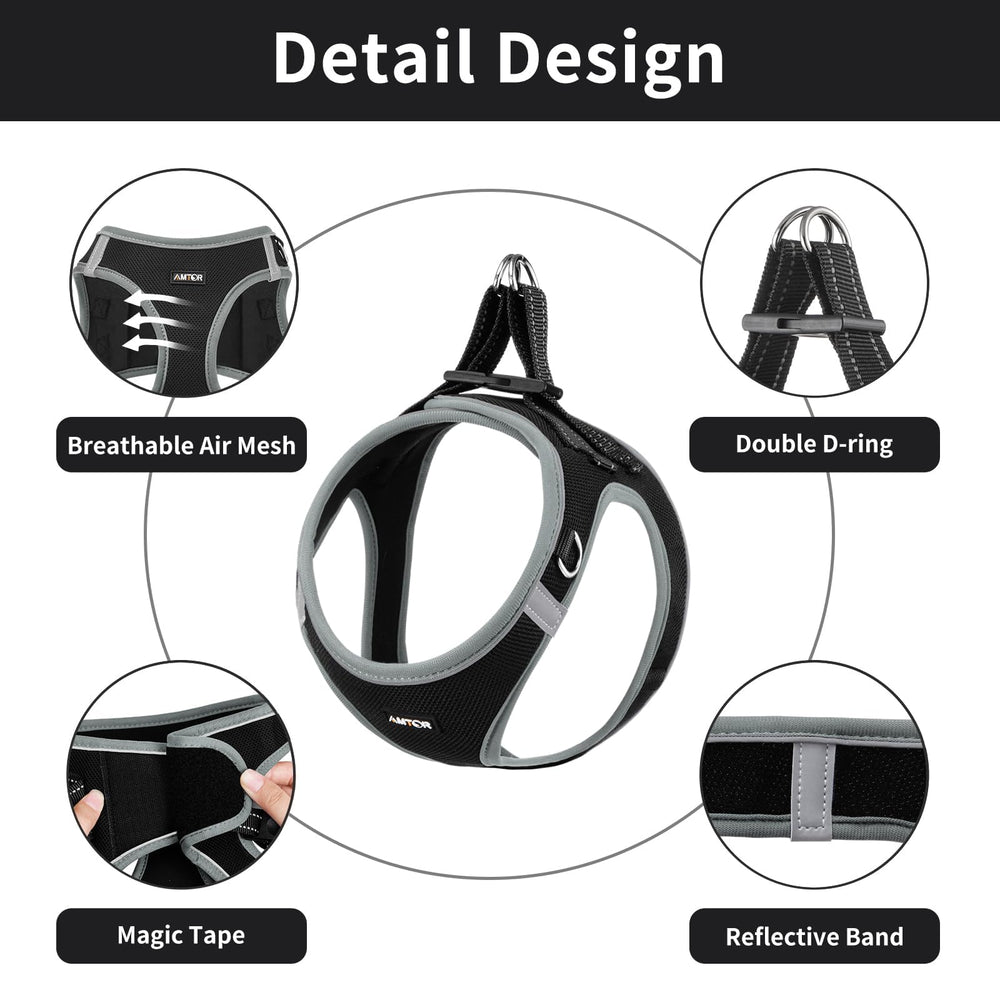 AMTOR soft air mesh harness, breathable comfort for daily walks.