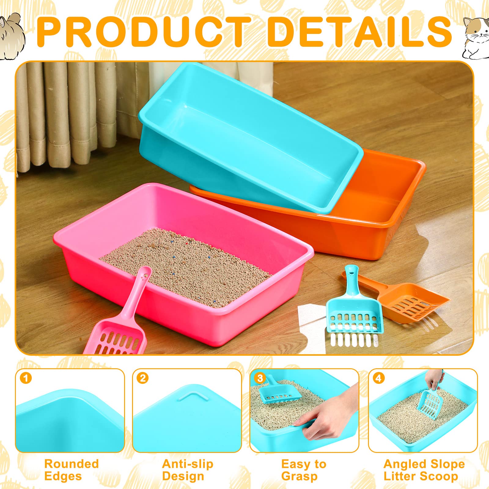 Amyhill open cat litter box durable PP material ensures long-lasting daily use.