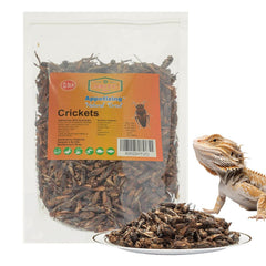 Amzey Appetizing Mealworms natural dried crickets in a resealable bag for convenient reptile feeding.