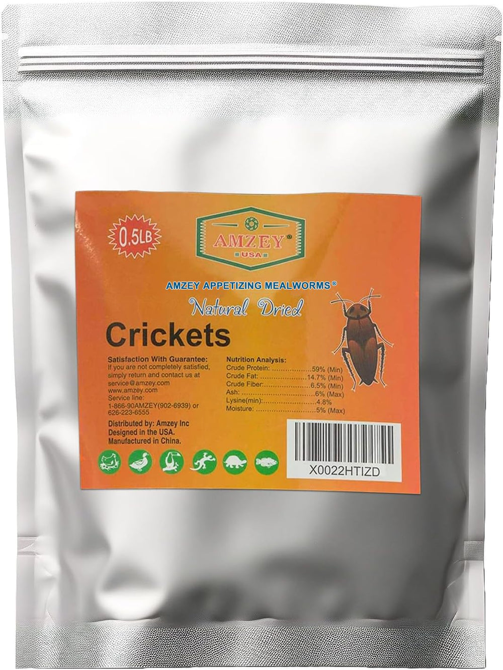 Amzey Appetizing Mealworms resealable bag preserves freshness and nutrients.