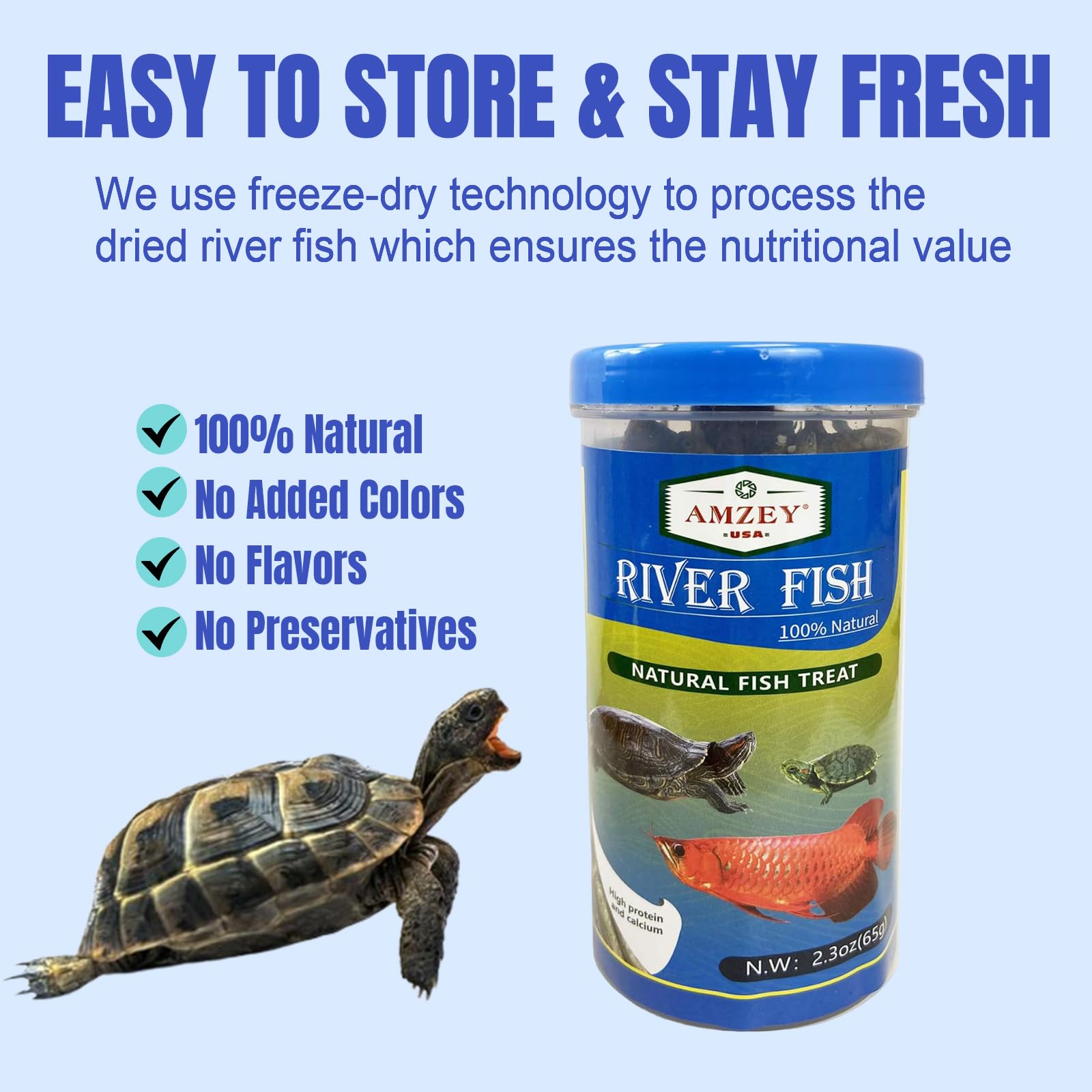 Amzey dried river fish tank-feeding-setup demonstrates versatile use with large fish.