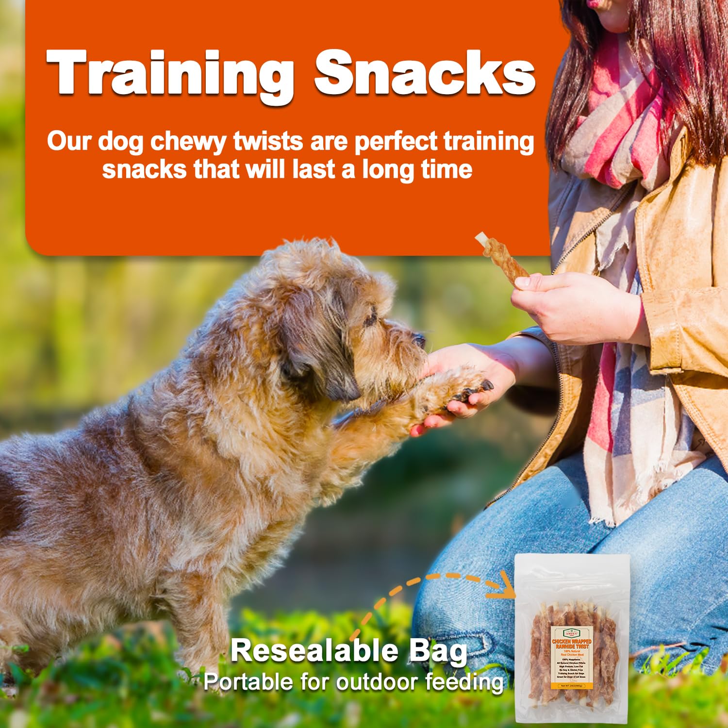 Amzey puppy training snacks sticks emphasize protein-rich reward option for good behavior.