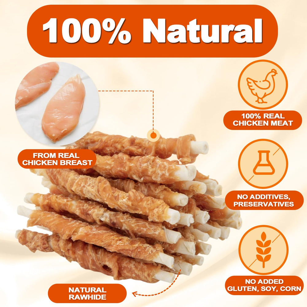 Amzey rawhide twist dog chews in hand demonstrates portable snack for on-the-go use.