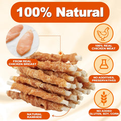 Amzey rawhide twist dog chews in hand demonstrates portable snack for on-the-go use.