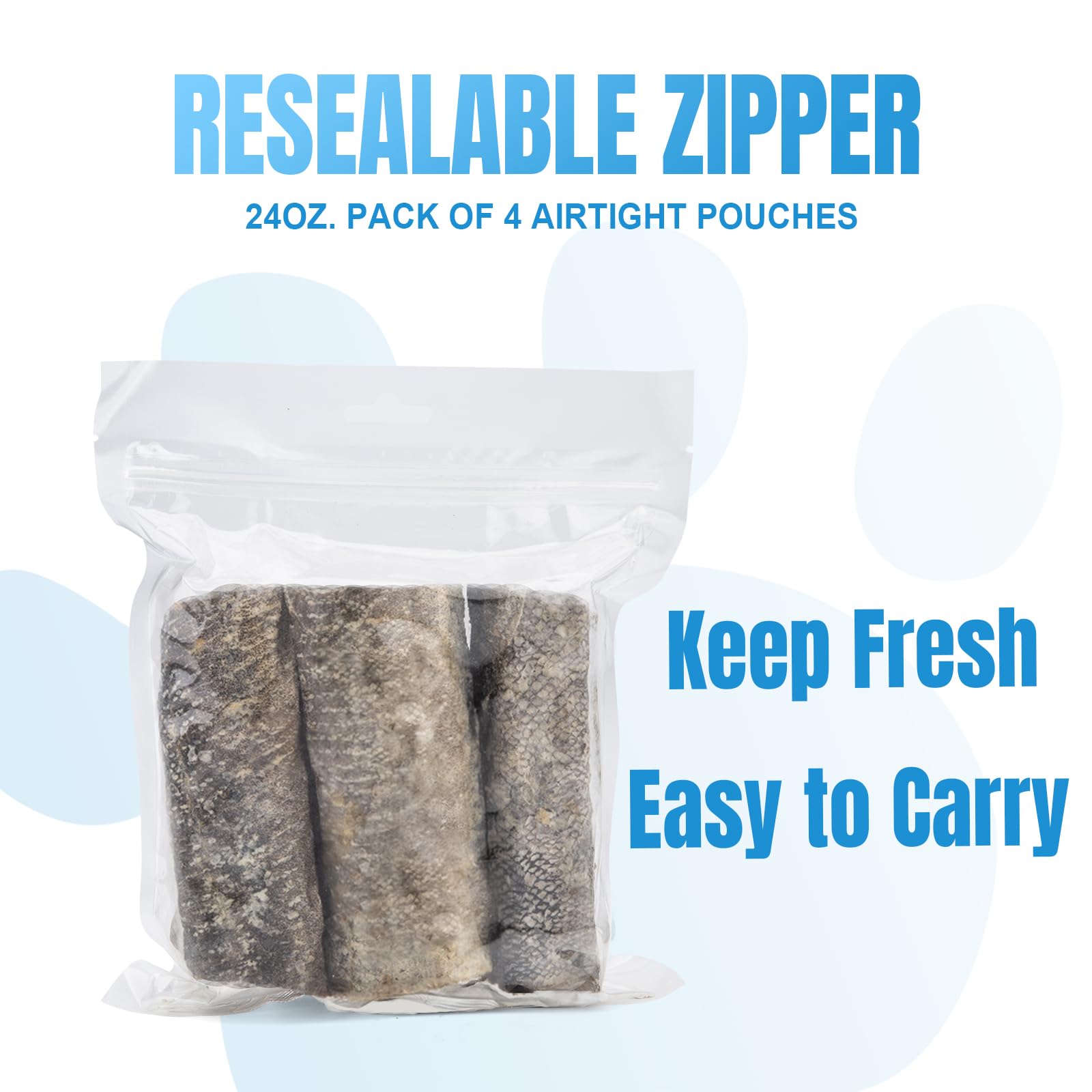 Amzey four-pack resealable bags image emphasizing freshness and portability.