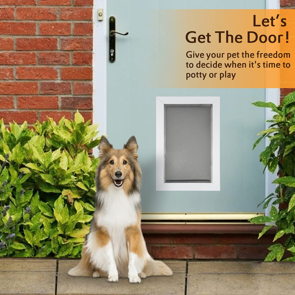 AMZOO dog door flap 8 1/8 x 12 7/8 dimension shows precise medium-door fit.