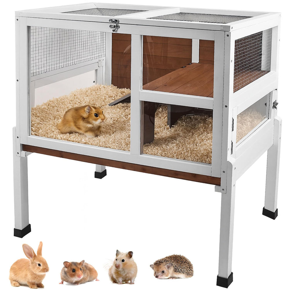 AMZOSS 2-story guinea pig cage front view highlighting spacious play area