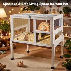 AMZOSS 2-story guinea pig cage side view showing easy access for feeding and cleaning