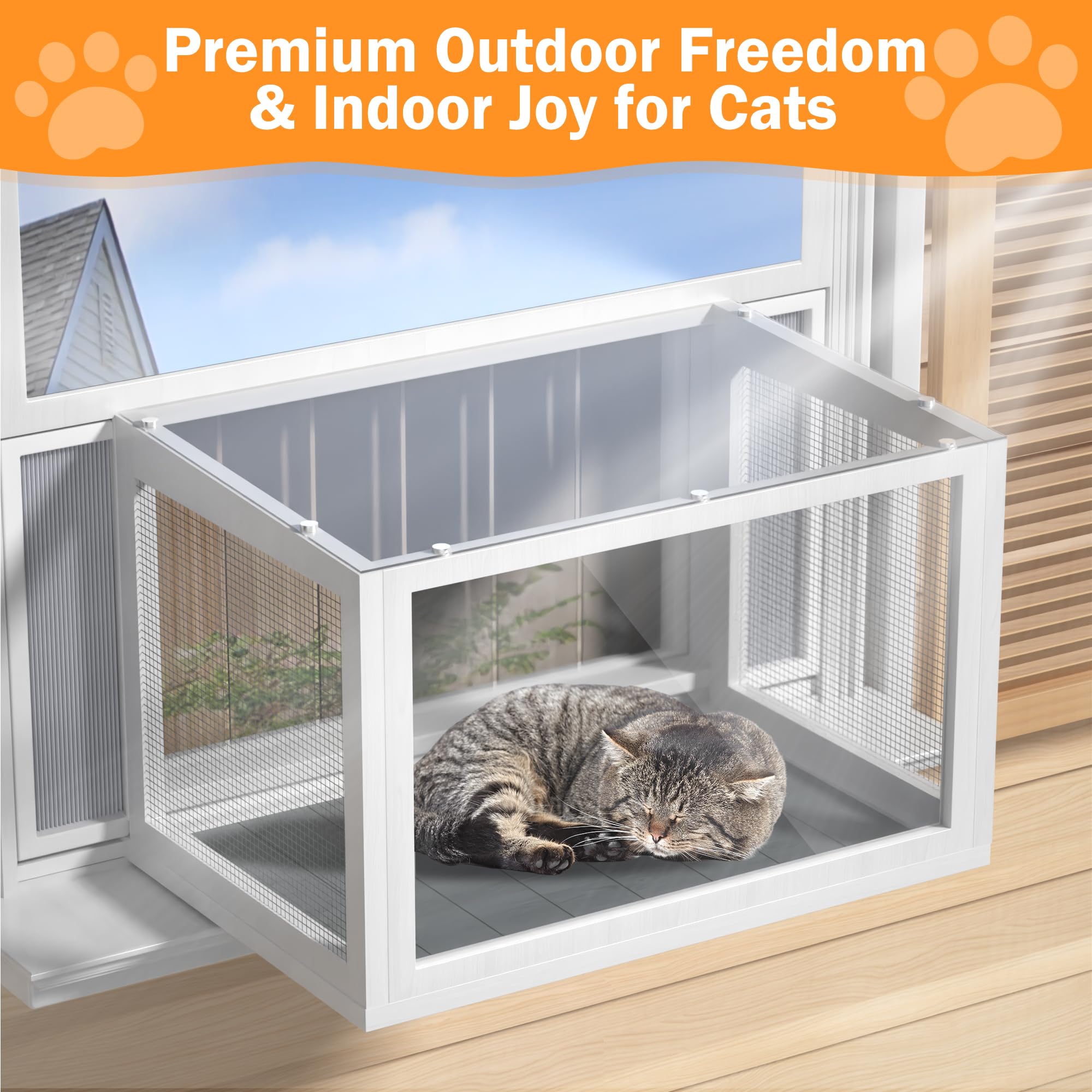 AMZOSS Cat Window Box Catio fits window widths 25.4 to 43.3 inches with tool-free setup.