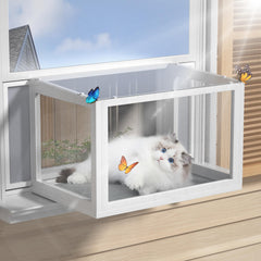 AMZOSS Cat Window Box Catio shows secure mesh sides to keep bugs out.