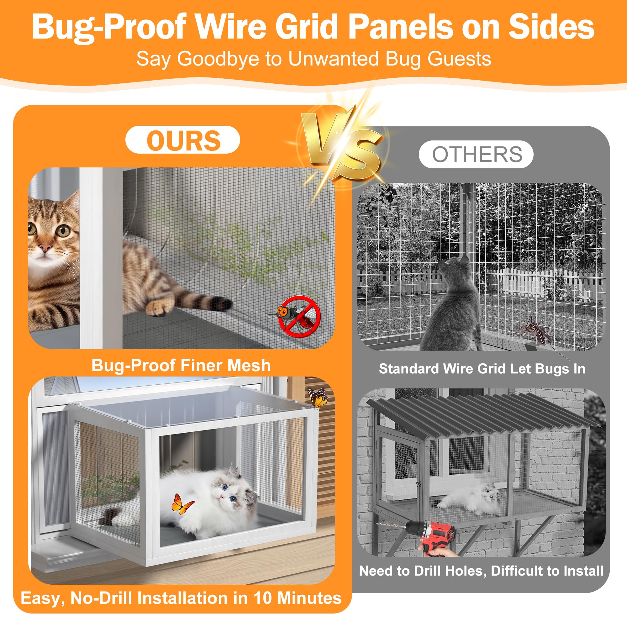 AMZOSS Cat Window Box Catio features PVC curtain for weather shield and privacy.