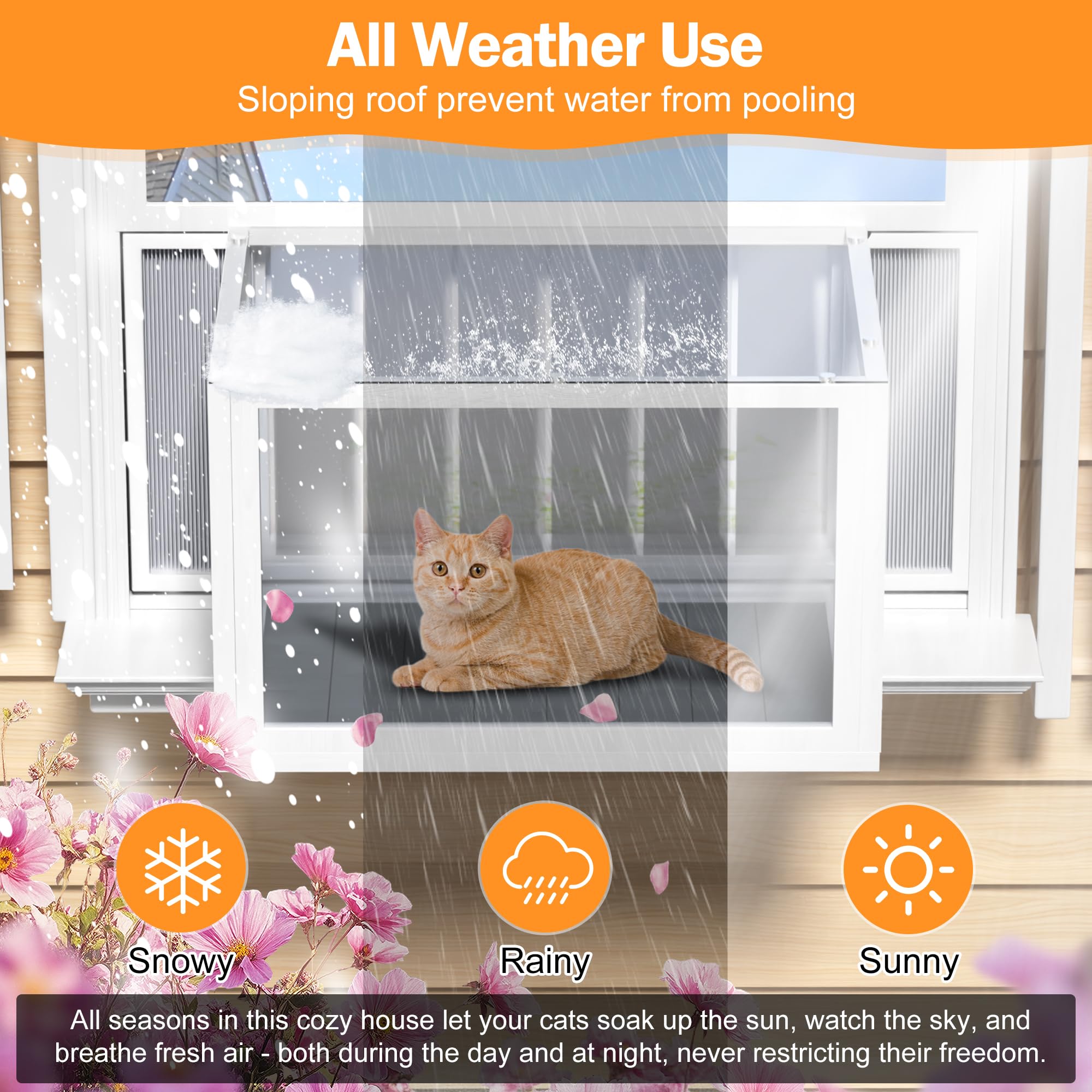 AMZOSS Cat Window Box Catio wooden edges for durable, stylish enclosure.