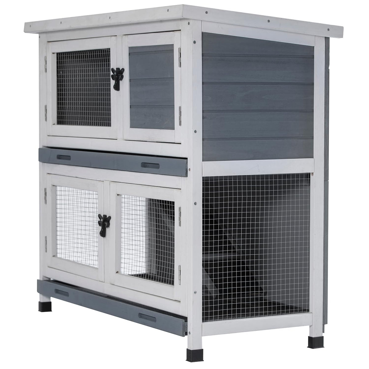 AMZOSS 2-story rabbit hutch side view with dual-level living for small pets
