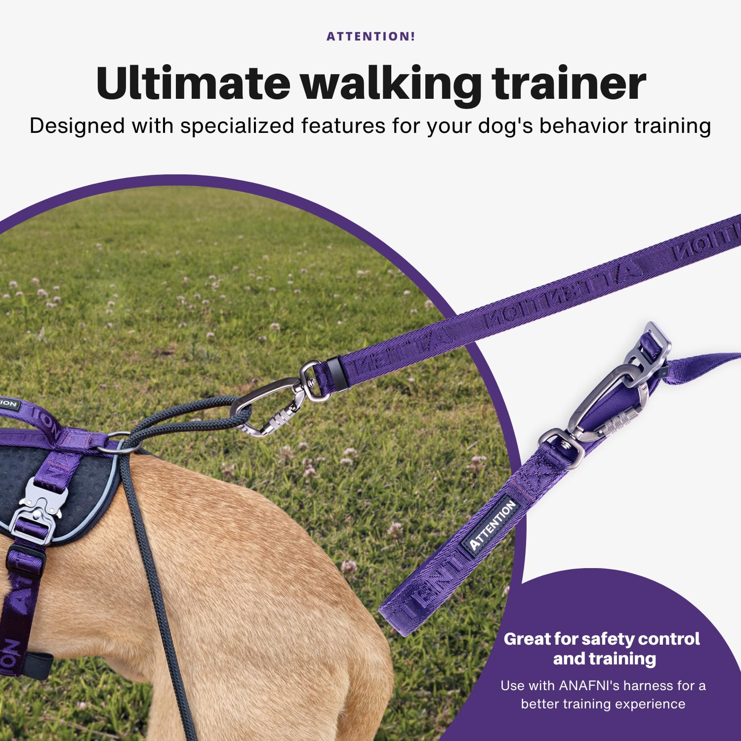 ANAFNI heavy-duty tactical dog leash displays 360-degree rotating carabiner to reduce tangling during busy walks.