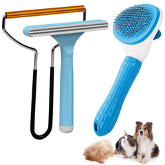 Analan 3-in-1 pet hair remover brush in hand for gentle grooming and fur removal.