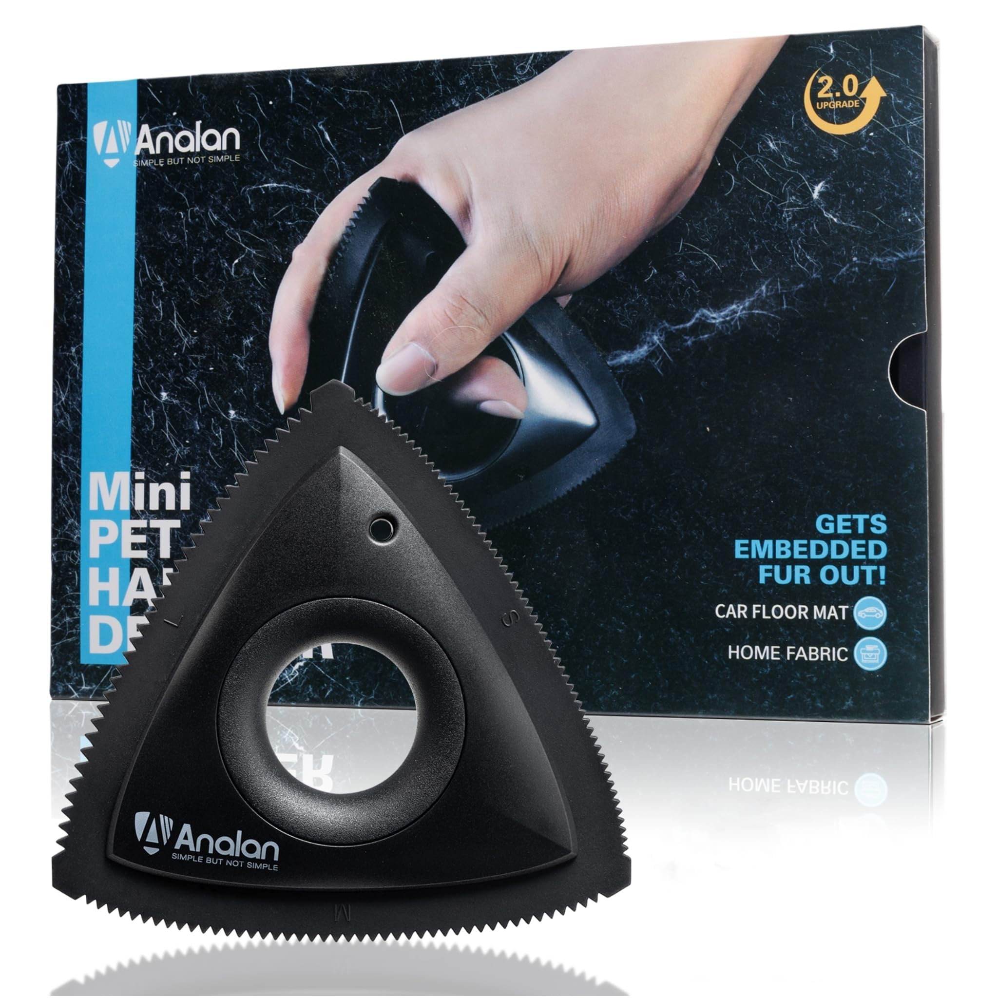 Analan Mini Pet Hair Remover for car detailing demonstrates fast fur pickup on mats and upholstery.