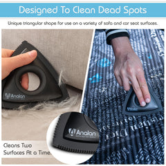 Analan Mini Pet Hair Remover removing fur from furniture and fabric surfaces