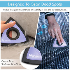 Analan mini pet hair remover triangle design demonstrates multi-angle fur gathering.