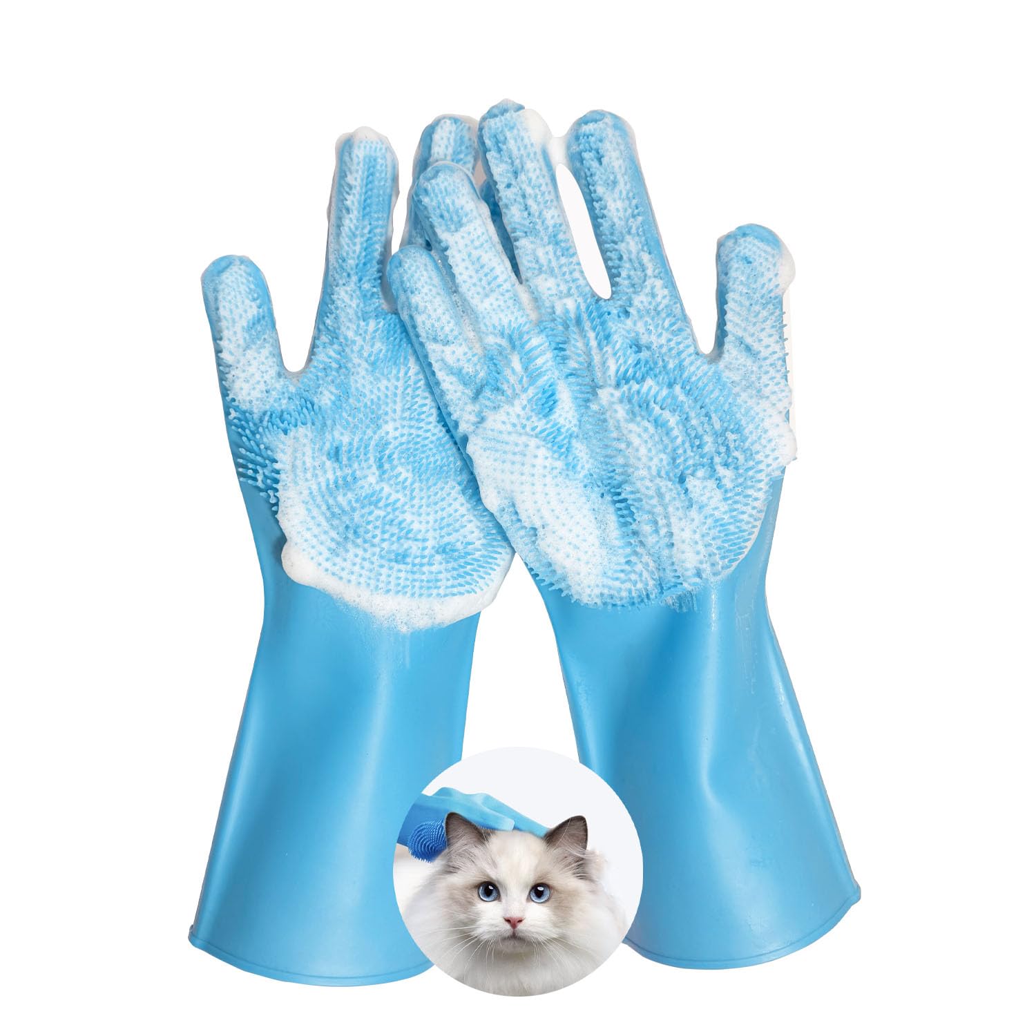 Anazzly pte Grooming Gloves front close-up shows bite-resistant protection for safe pet grooming.