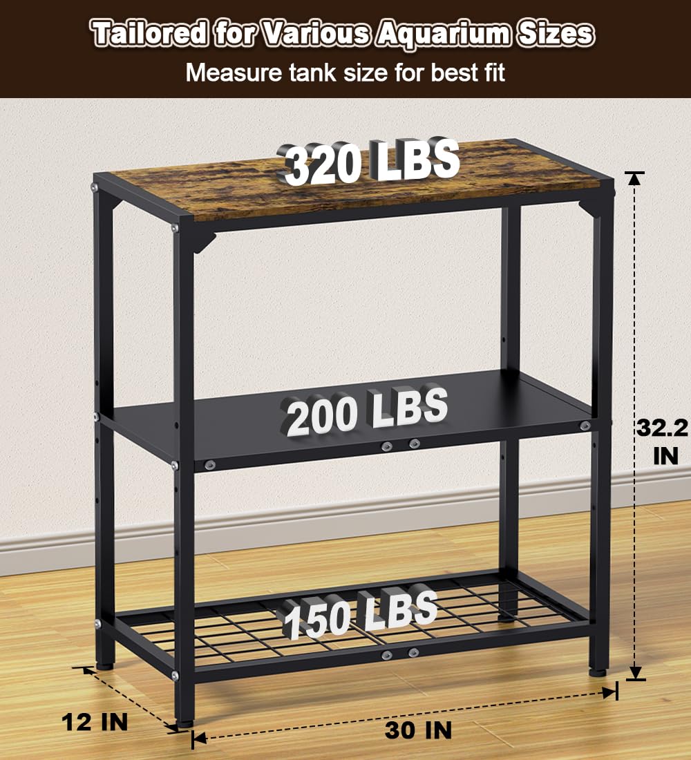 AnBaiMei aquarium stand 3-tier storage demonstrates organized space for tanks and supplies