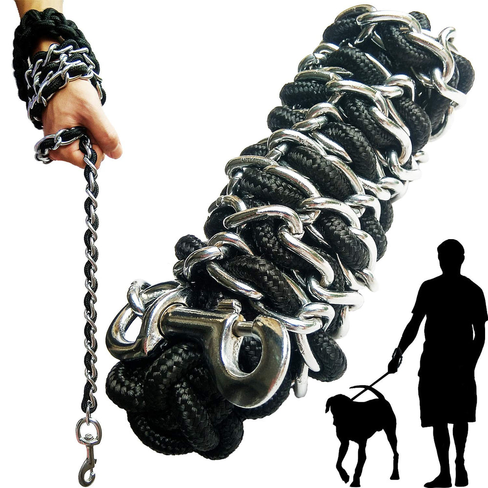 AncBace dog leash with metal chain and nylon rope for durability and smooth handling.