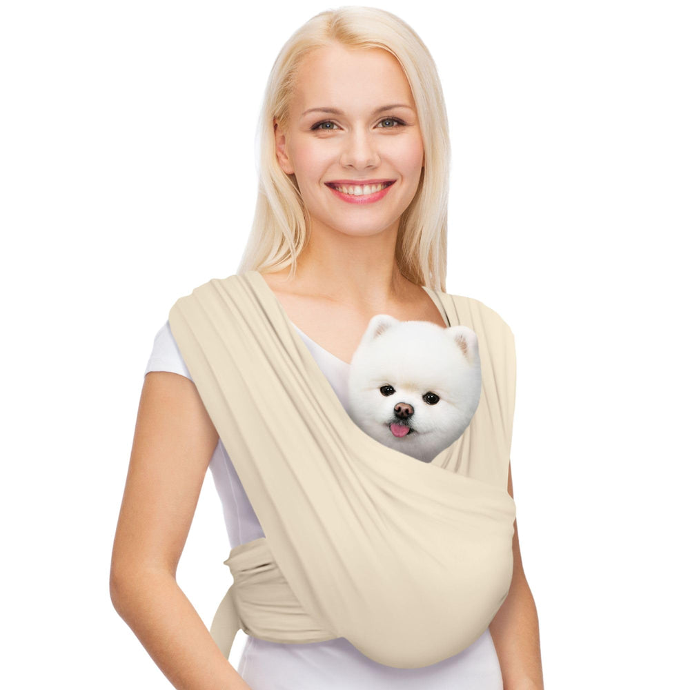 AnccoPlus front-facing dog sling beige for hands-free, close-pet carry during daily errands.