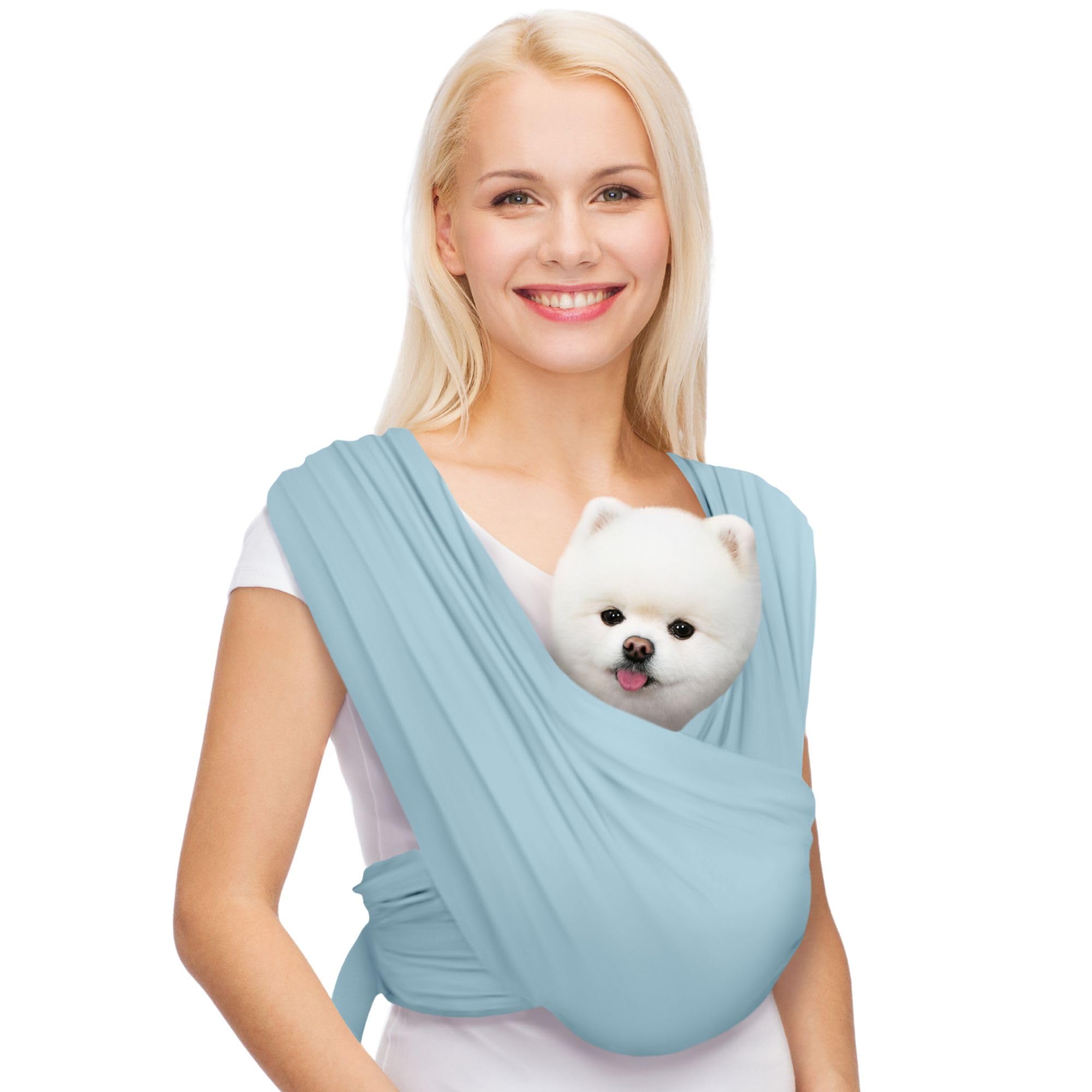 AnccoPlus front-facing dog sling in baby blue for hands-free front carry and closer pet companionship.