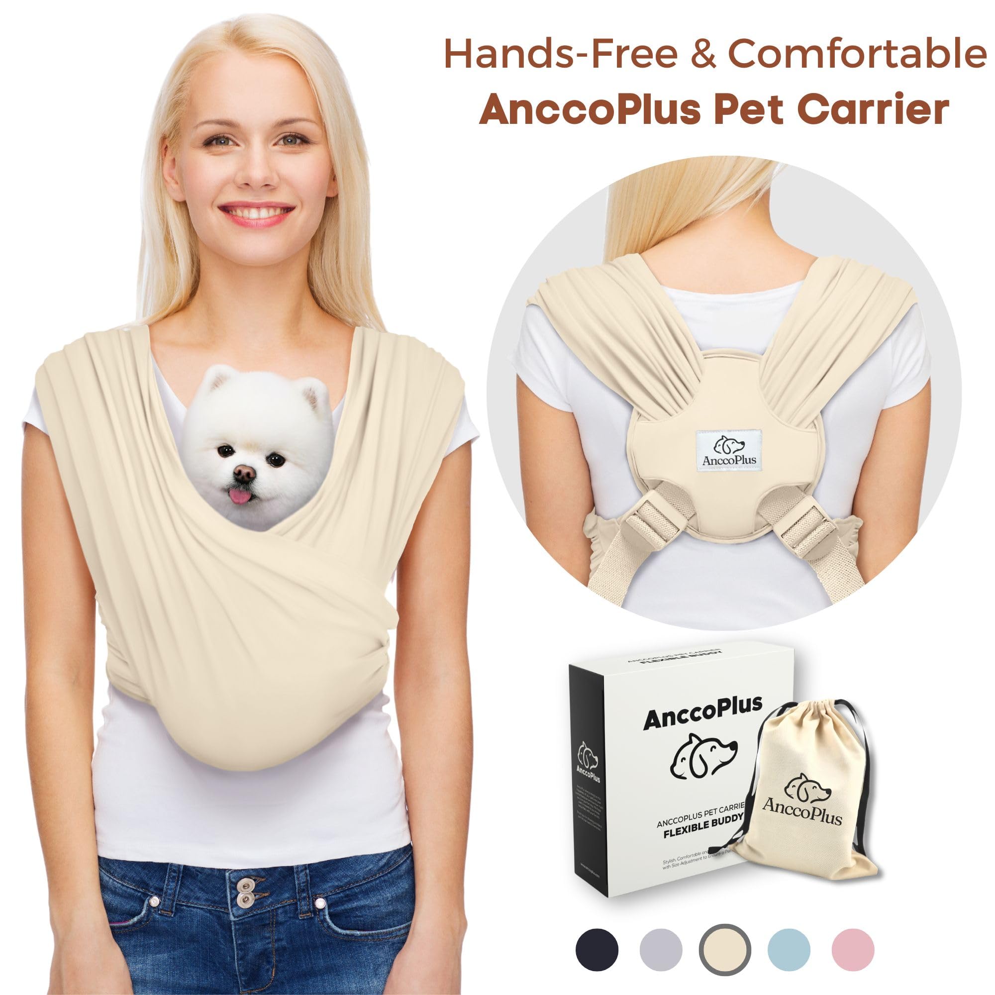 AnccoPlus hands-free cat carrier beige keeps your feline close during busy outings.