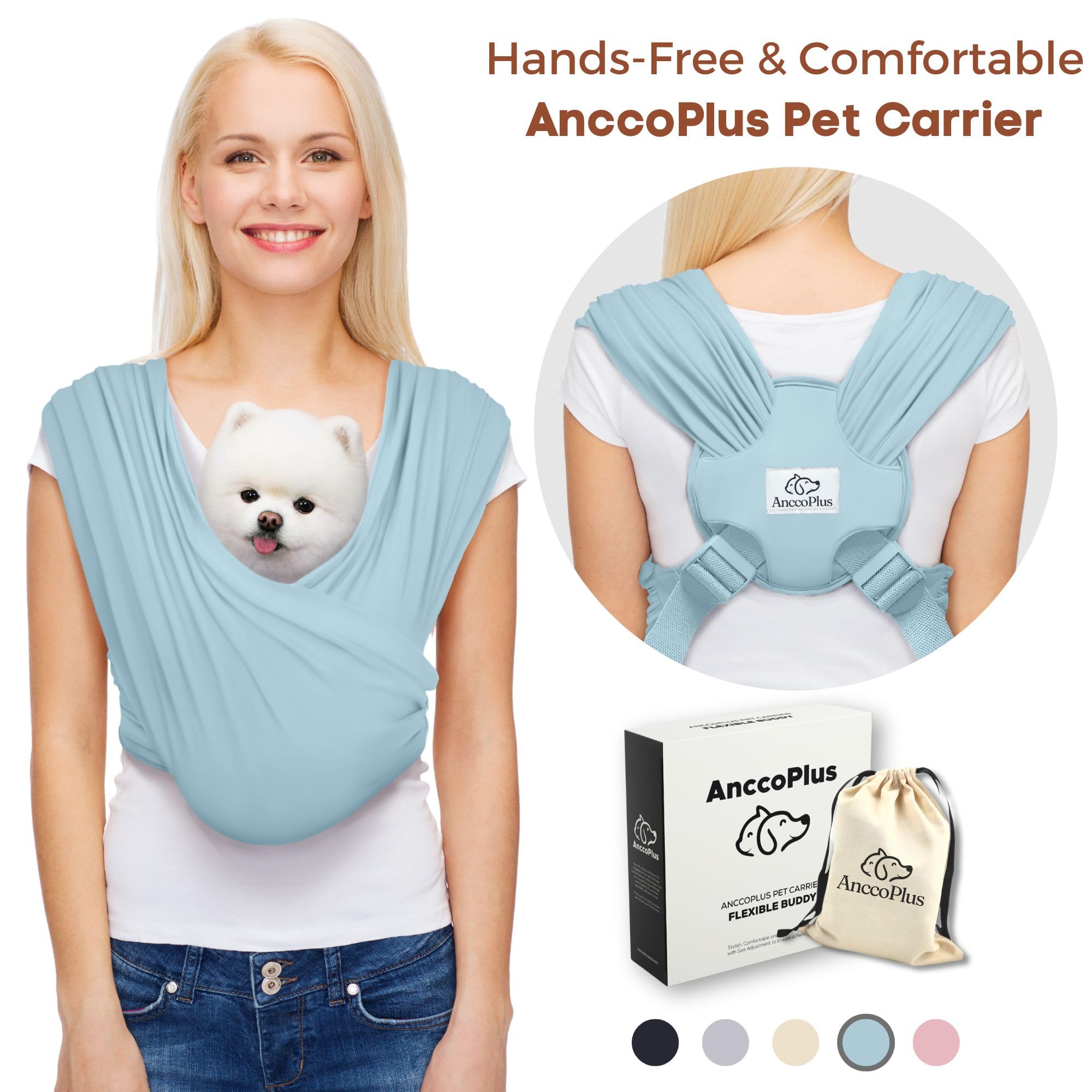 AnccoPlus pet carrier strap adjustment showing easy size customization for a secure fit.