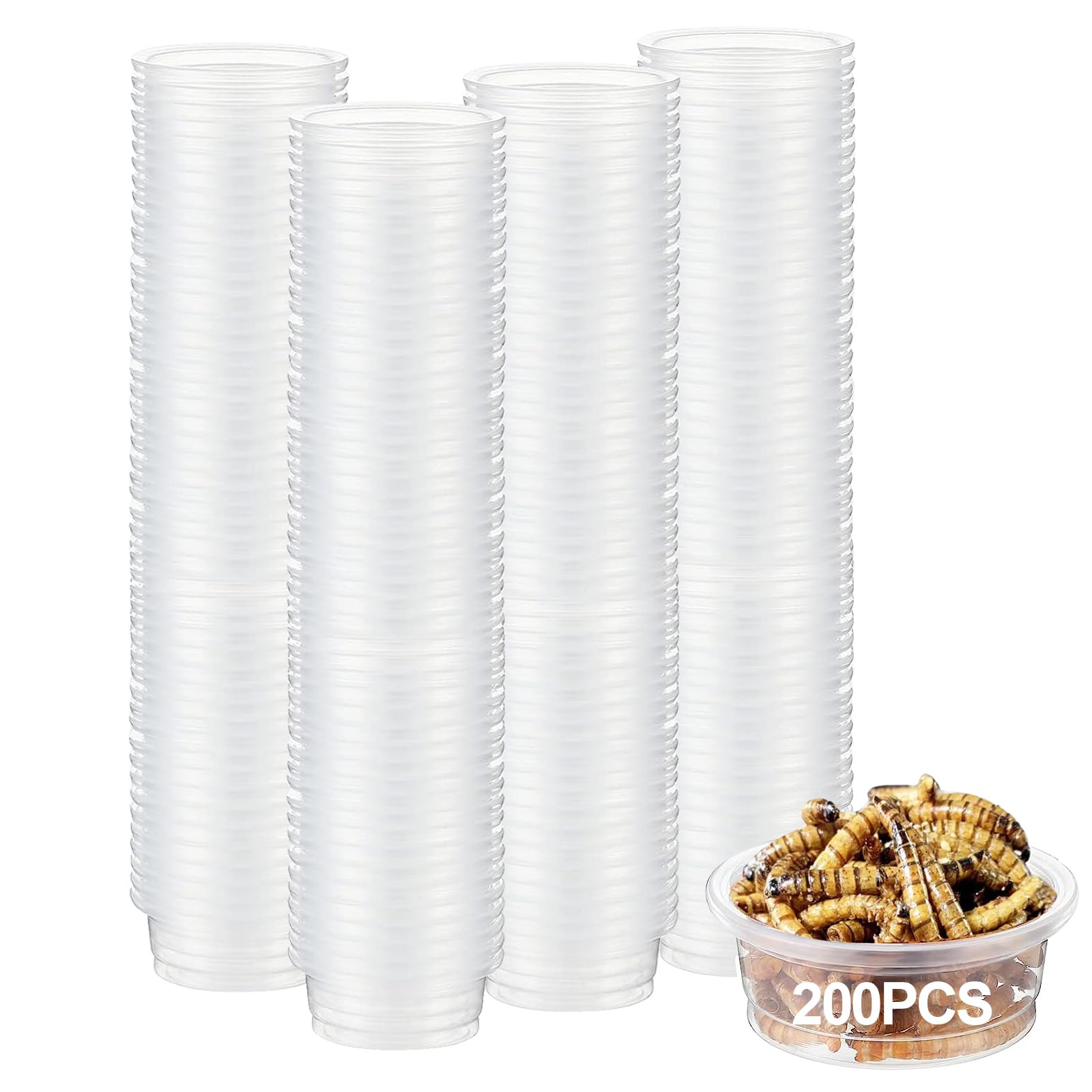 ANCKNE gecko cups packshot showing 200 clear 0.5oz cups for organized feeding.
