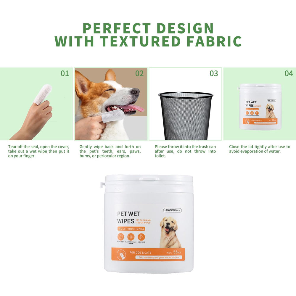 ANCONOVA Pet Teeth Wipes after-meal use for quick cleaning.