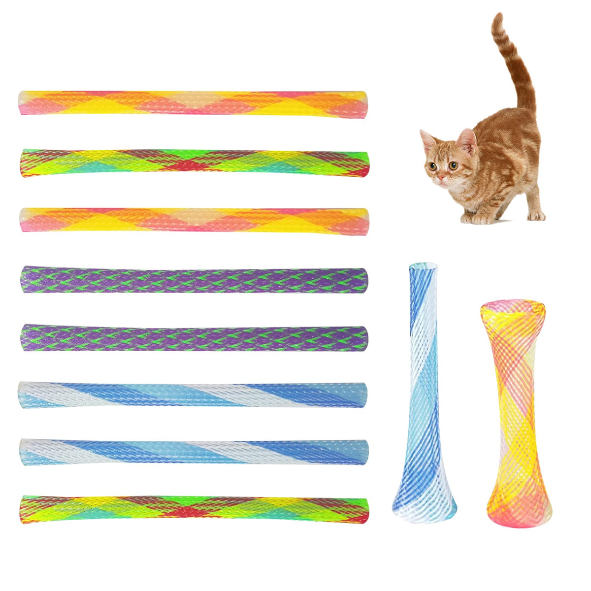 Andiker 10pcs cat tube toy bundle—colorful tubes for indoor play and exercise.