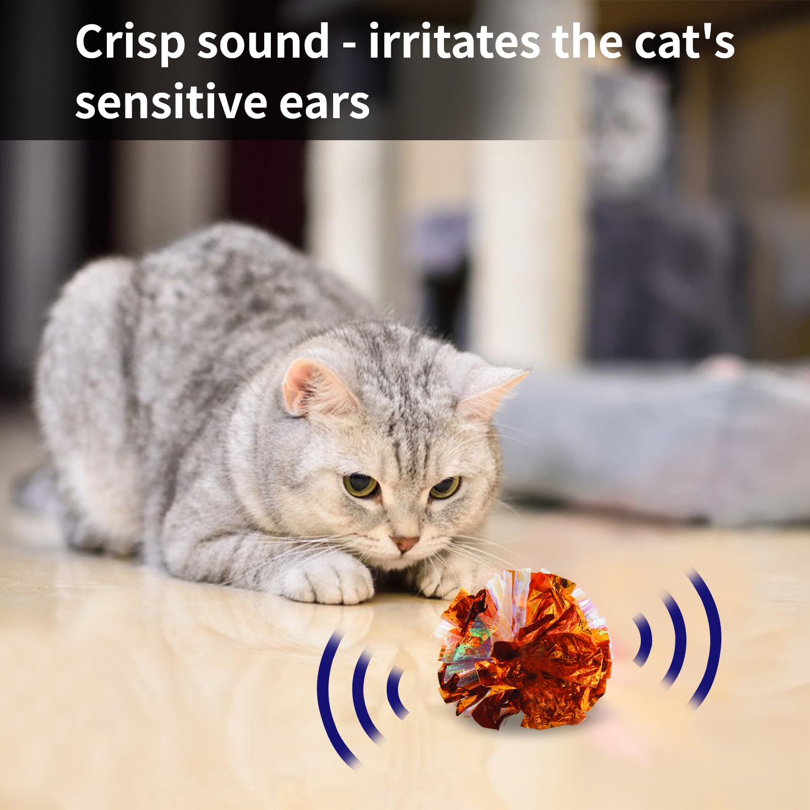 Durable Mylar surface of Andiker cat crinkle ball remains colorful during exploration